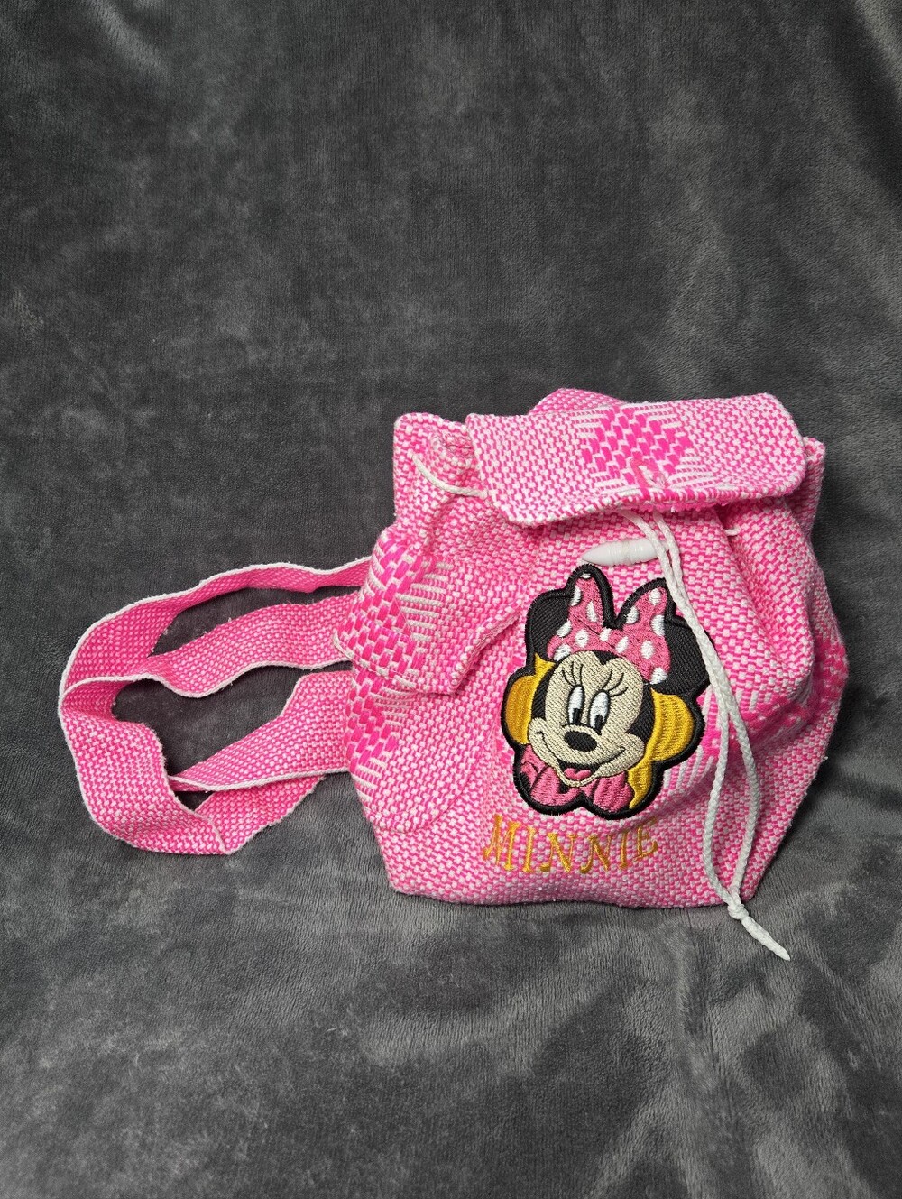 Disney Minnie Mouse Woven Mini Backpack Pink Baja Serape Drawstring Rucksack